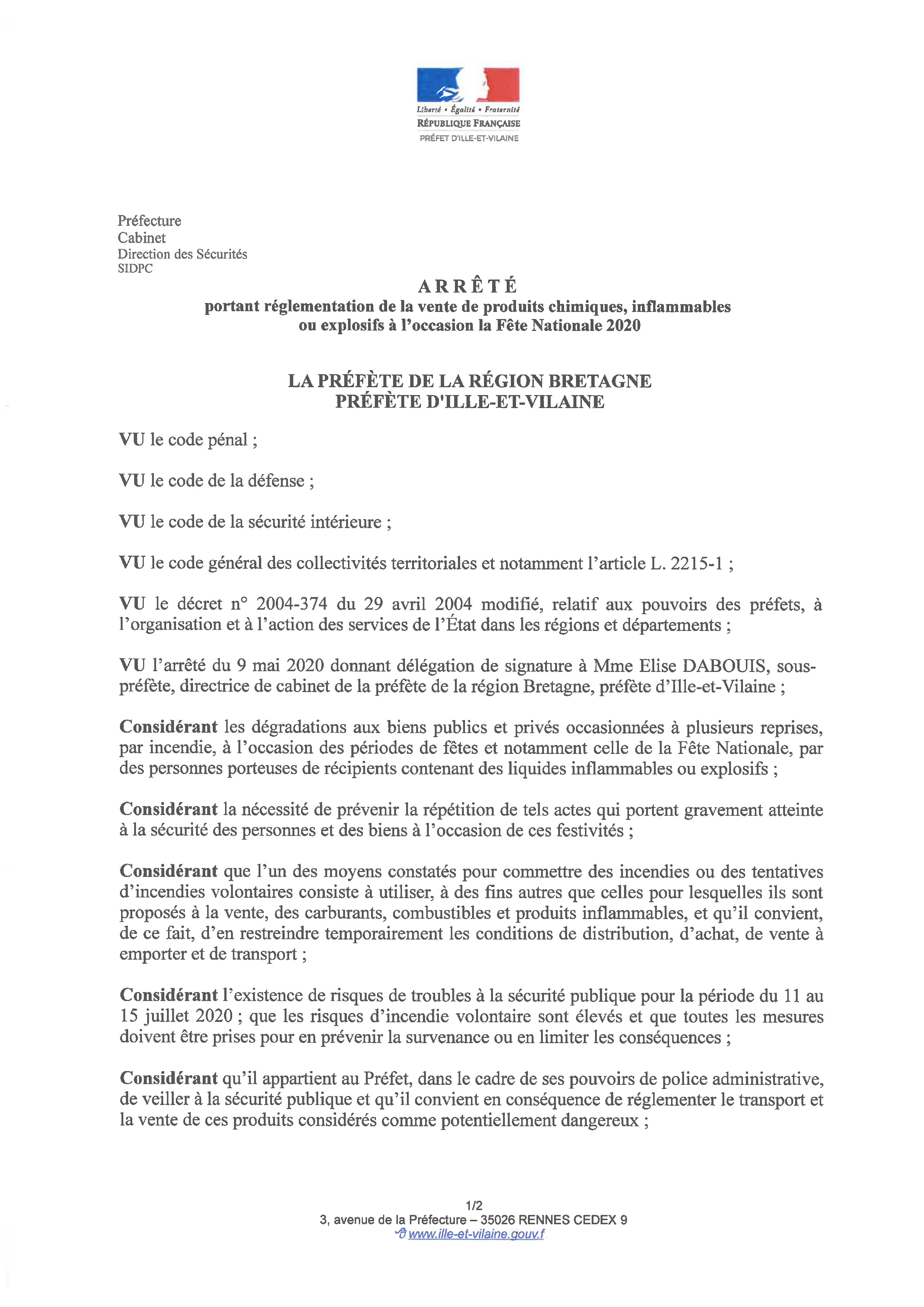 Arrêté préfectoral : Réglementation de la vente de produits inflammables pour la Fête Nationale