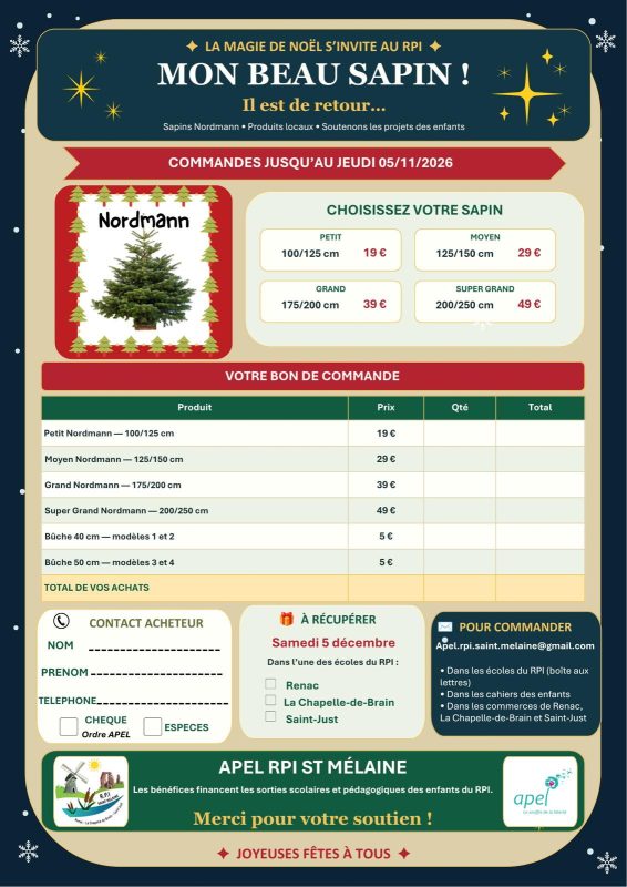 🎄 Commandez votre sapin de Noël auprès de l'école - jusqu'au 5 Novembre🎄