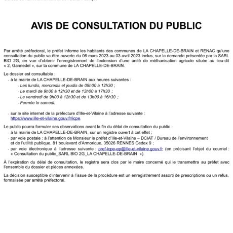 Avis de consultation du public